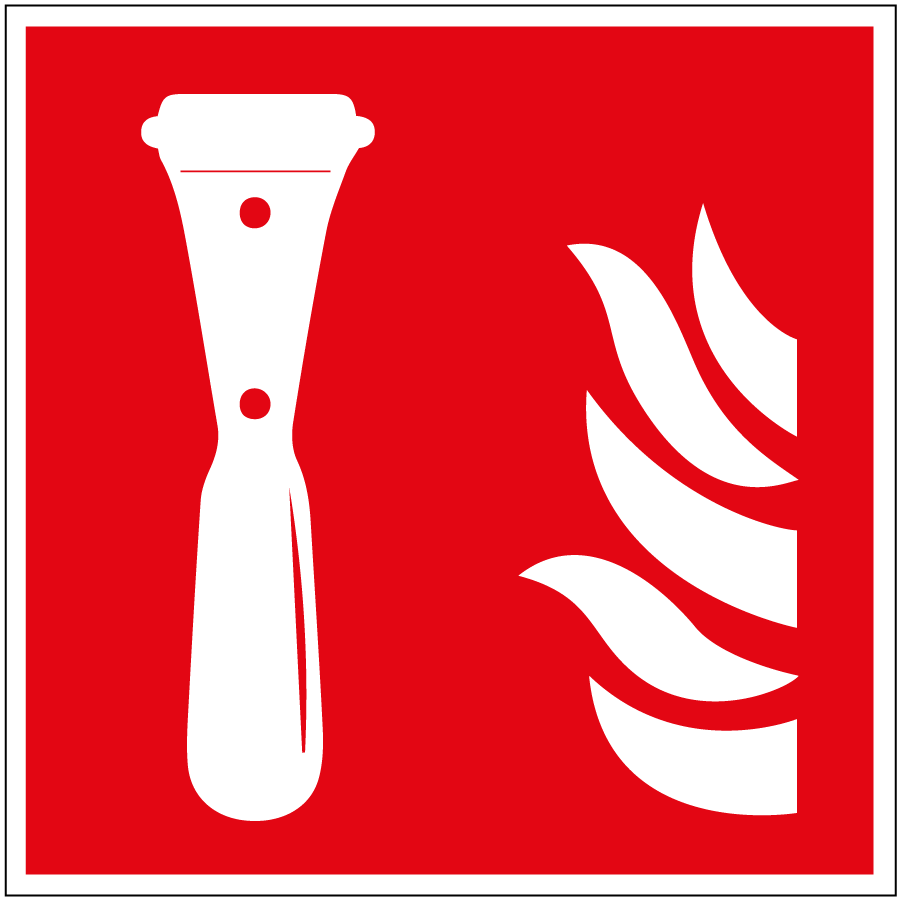 pictogram noodhamer, rood wit, vierkant